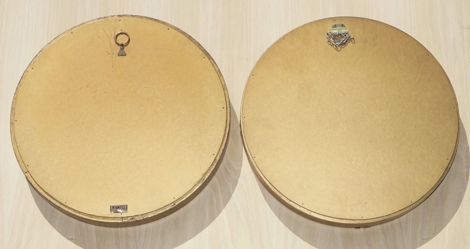 Antique Pair Of 1930's Atsonea Butlers Convex Gold Gilt Wood Wall Mirror photo vintage