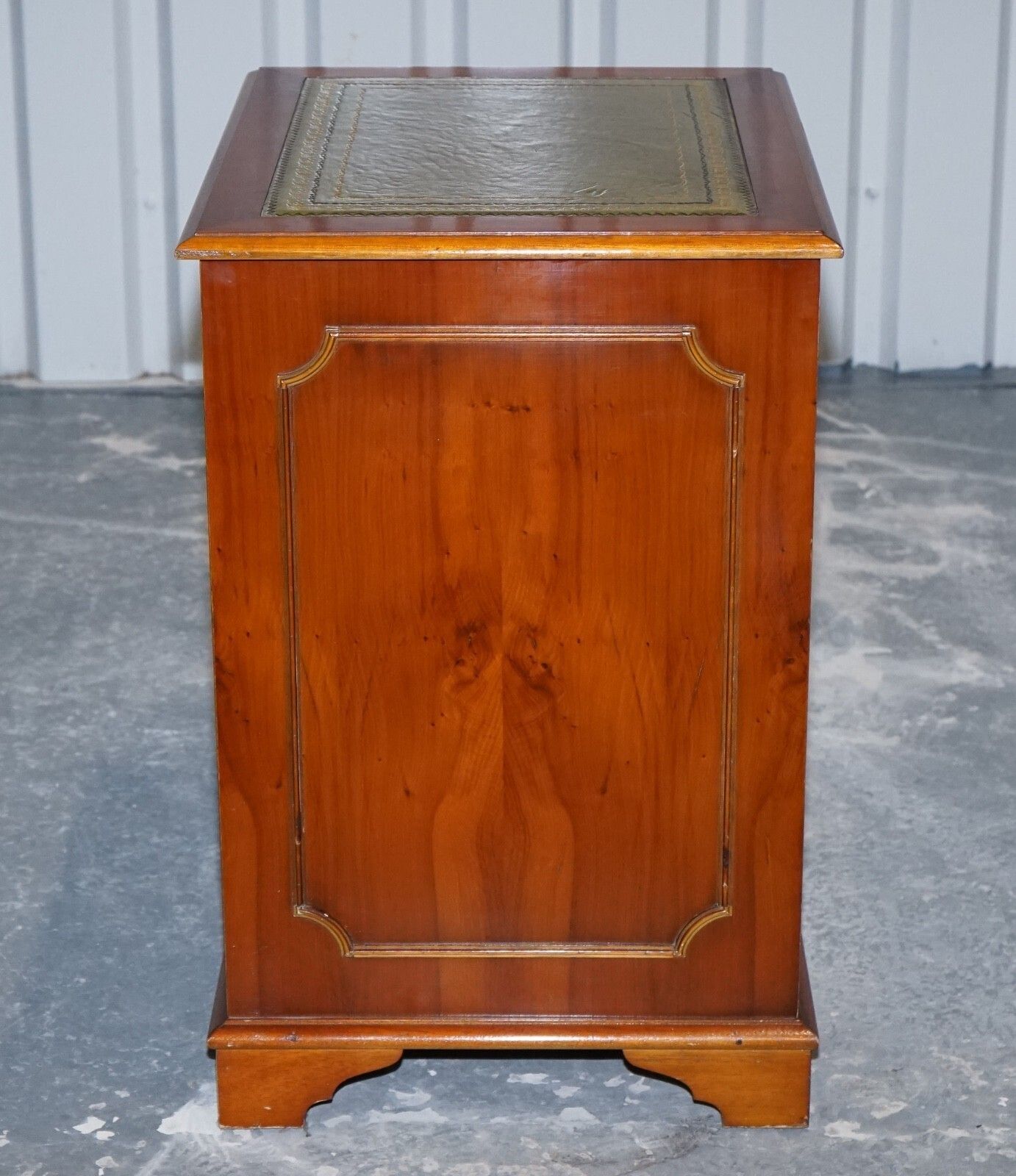 750.0 Vintage Yew Wood Filling Cabinet With Green Leather Top And Two Drawers (2) photo