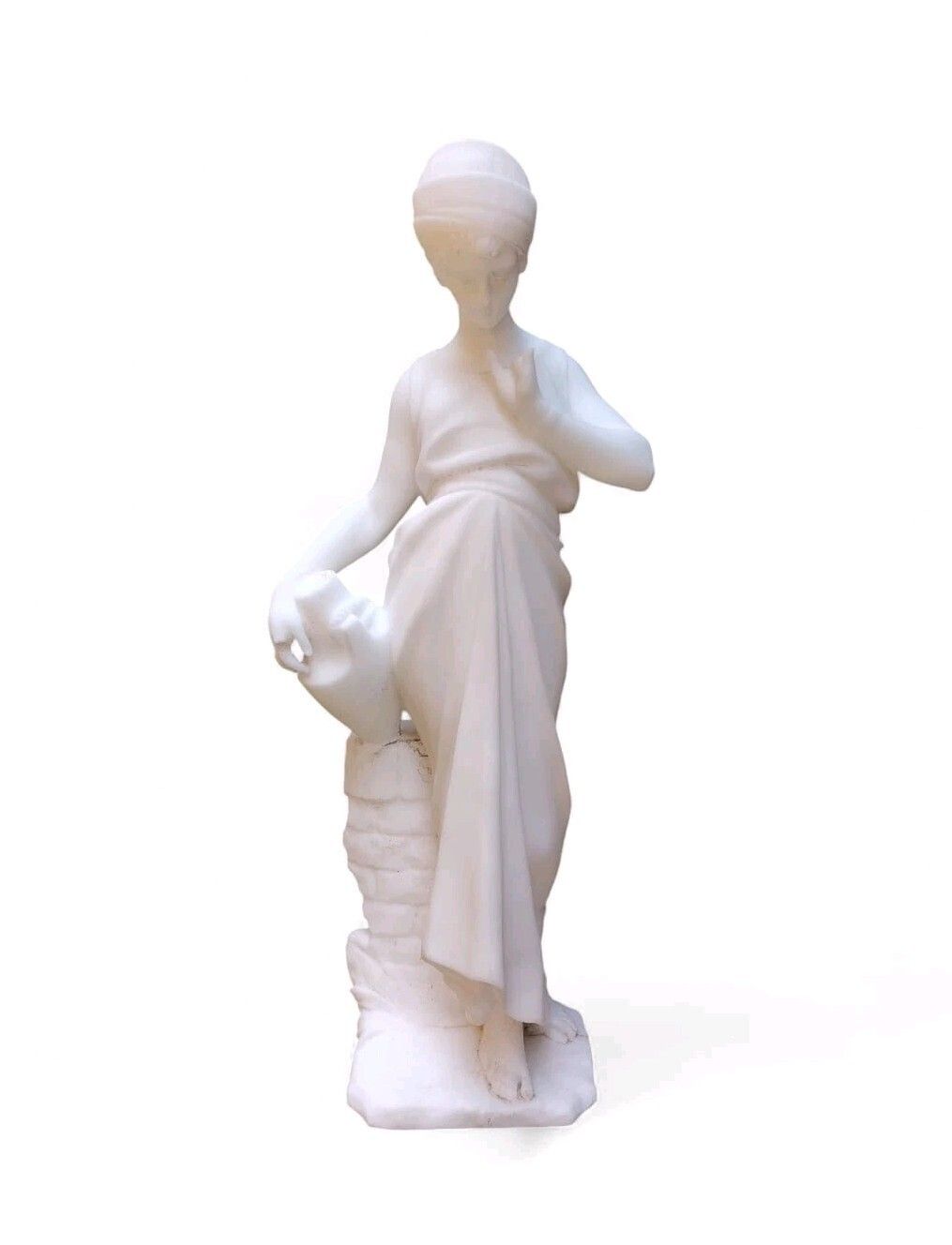 Sculpture First Half Of The 20th Century Alabaster Young Water Carrier At The Well
