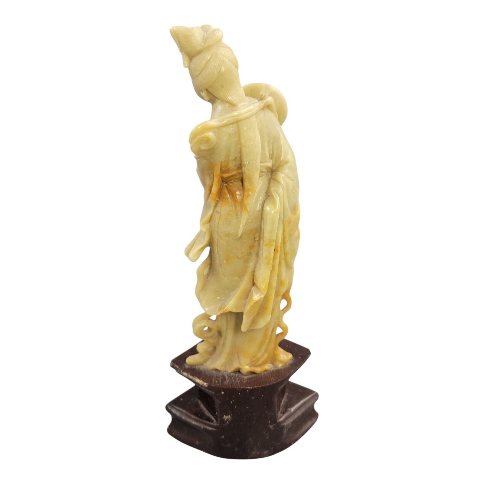 Antique Chinese Soapstone Figure Of Guanyin Holding A Round Fan, C. 1910 photo Home Decor