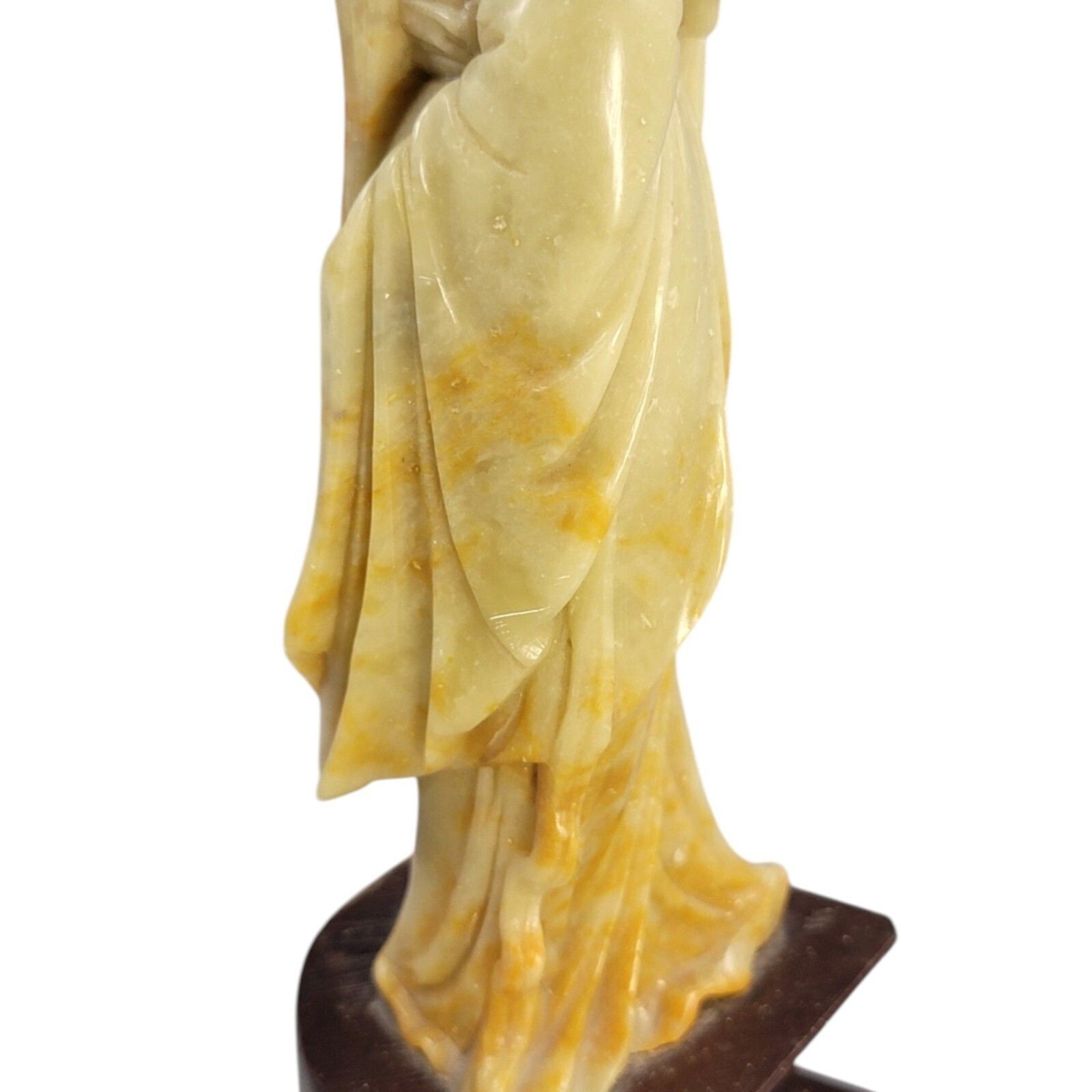 photo vinterior Antique Chinese Soapstone Figure Of Guanyin Holding A Round Fan, C. 1910