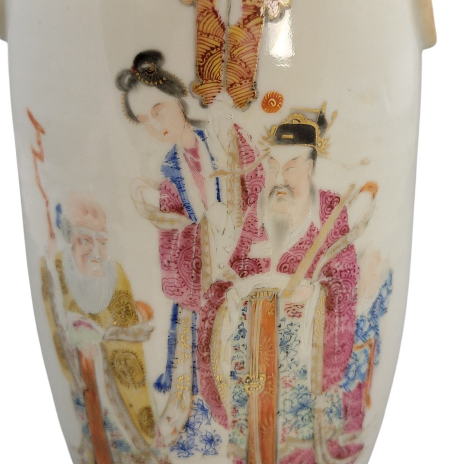 photo vintage Chinese Famille Rose Porcelain Vase With Magu And Shoulao, Jingdezhen, C. 1870