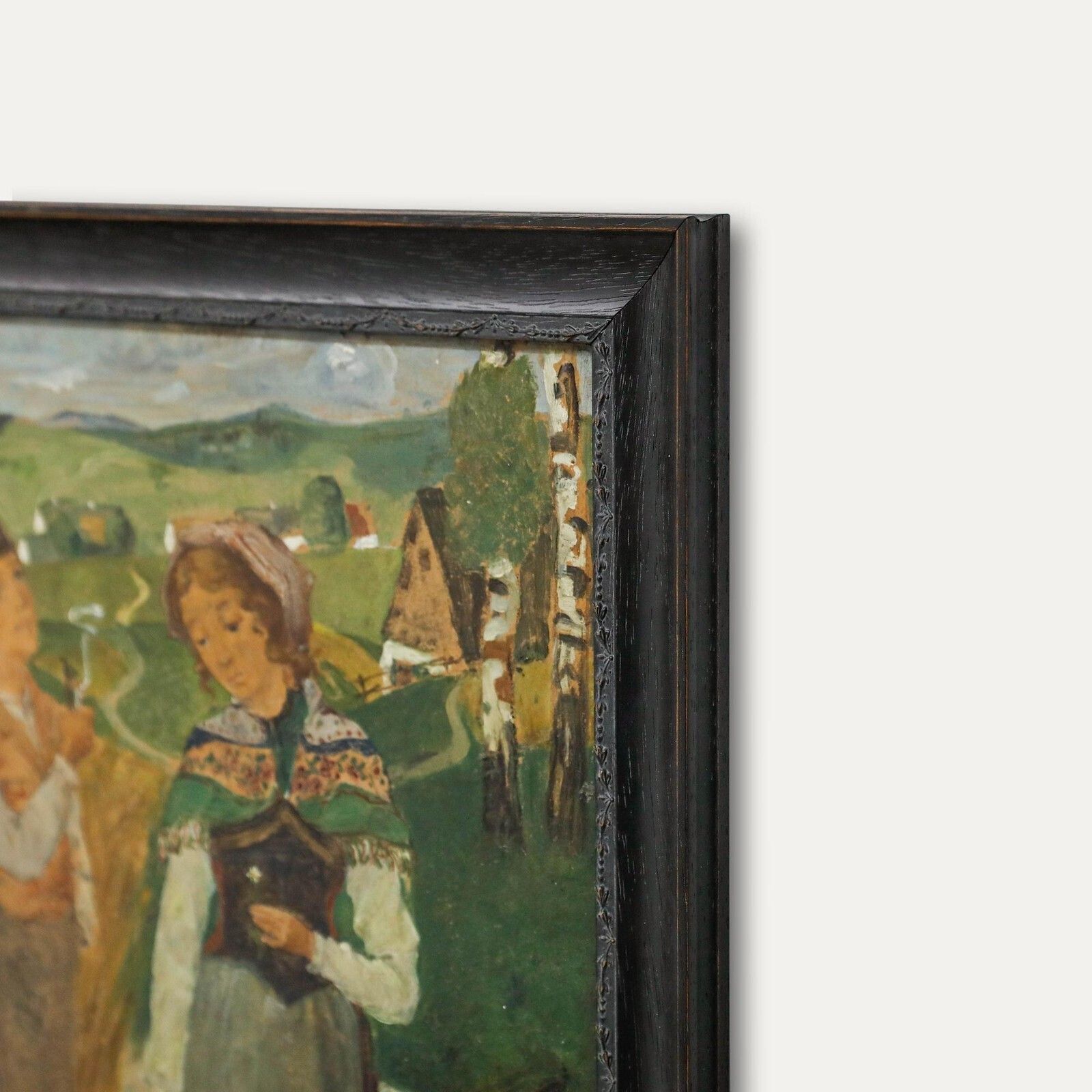 Reinhold Schmidt (1861 1927)   Folk Art Late 19th Century Oil, Courting Couple photo vintage