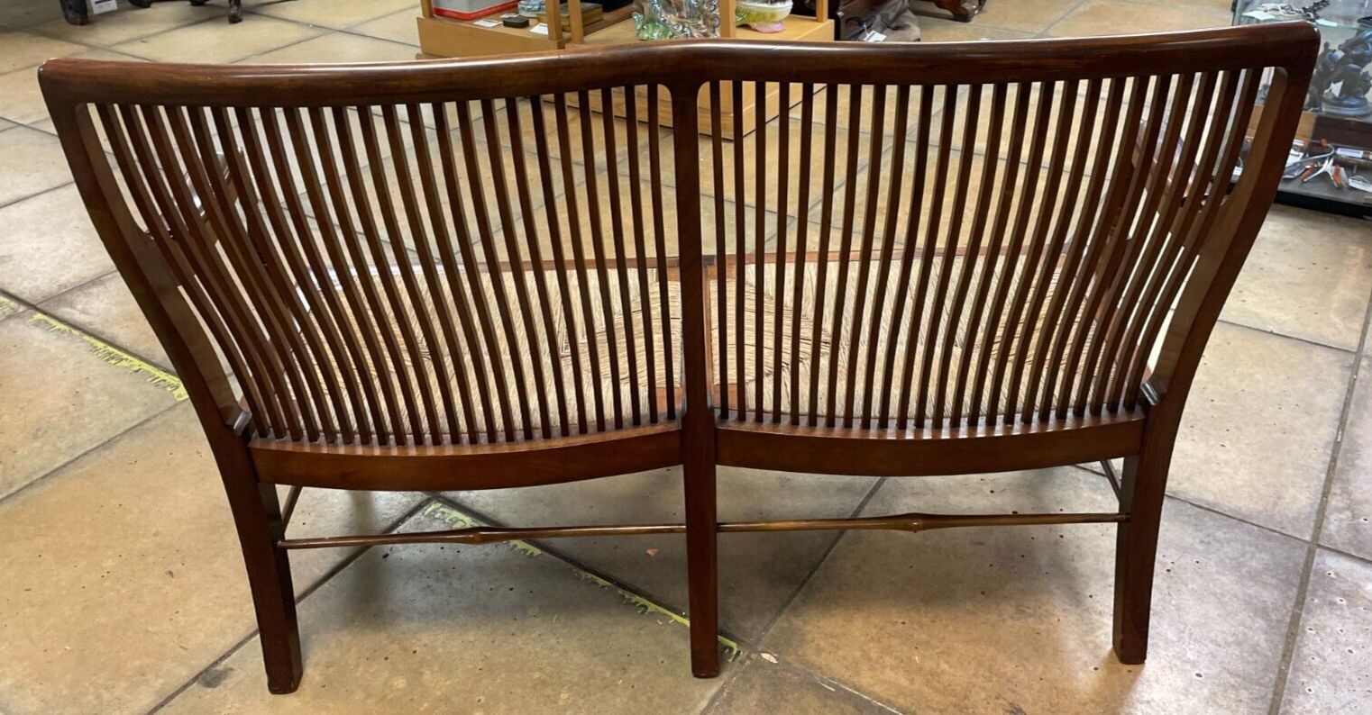 Early 20th Century French Mahogany & Rush 2 Seater Lovers Seat/ Bench photo for sale