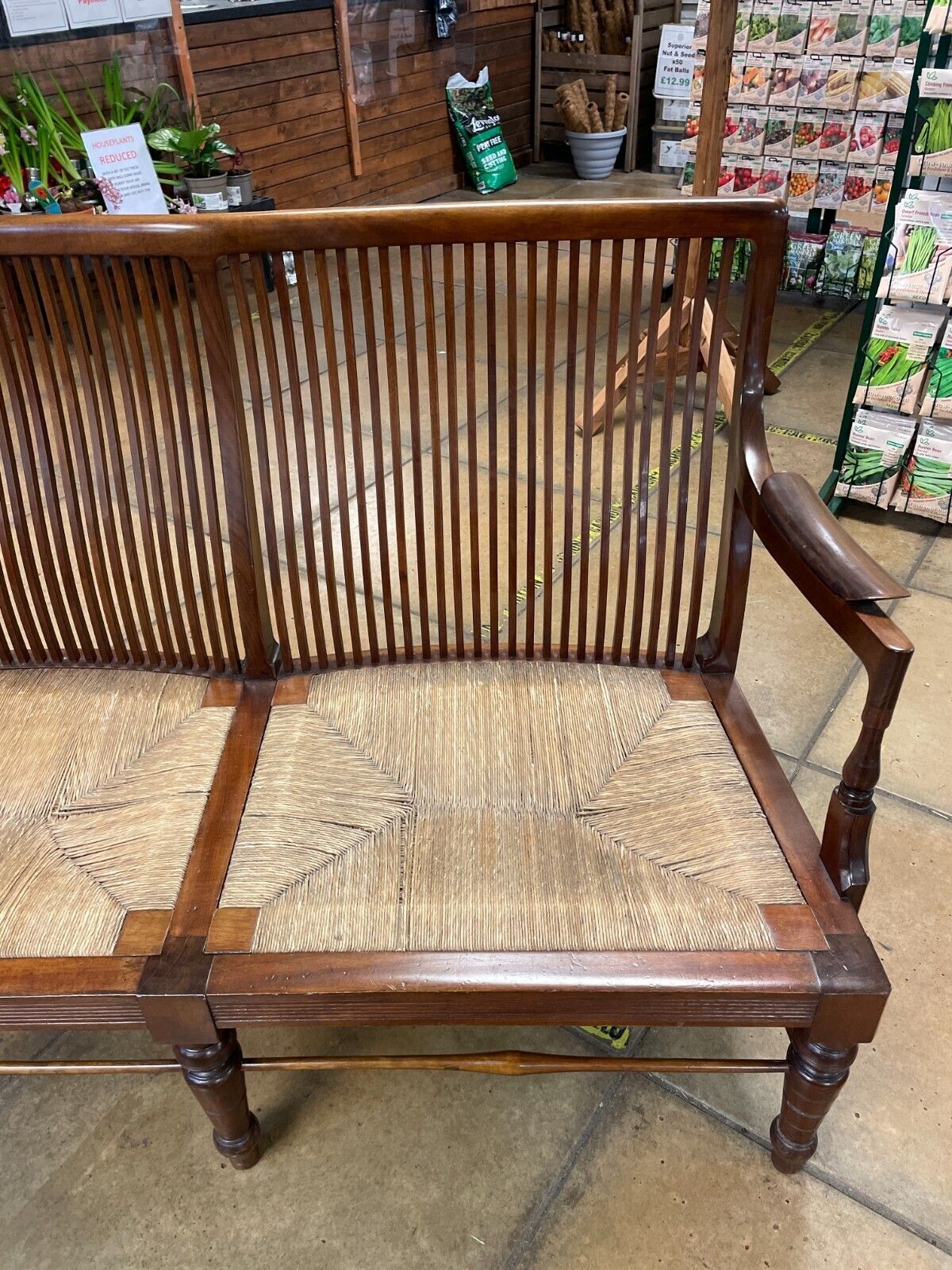 Early 20th Century French Mahogany & Rush 2 Seater Lovers Seat/ Bench photo vinterior