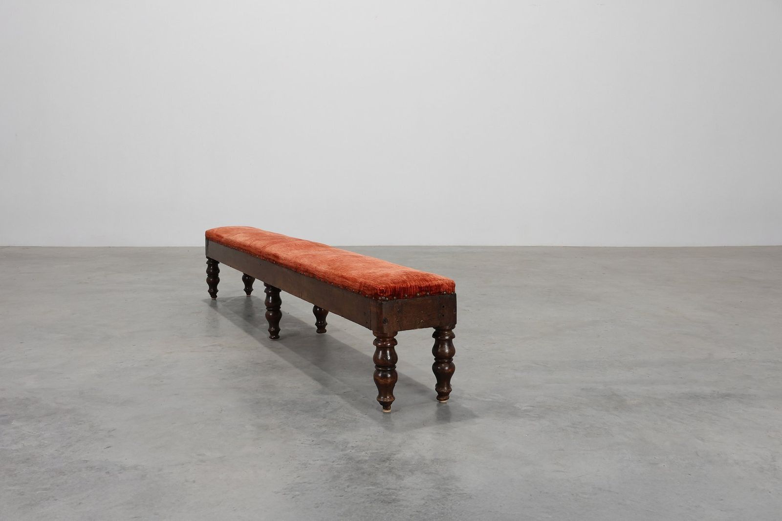 Large Antique French Oak Bench With Velvet Upholstery, 1700s photo Furniture