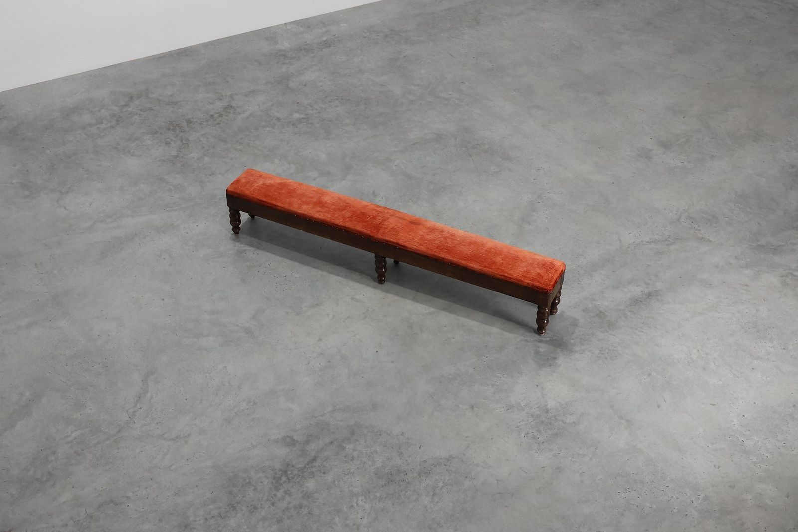 photo for sale Large Antique French Oak Bench With Velvet Upholstery, 1700s