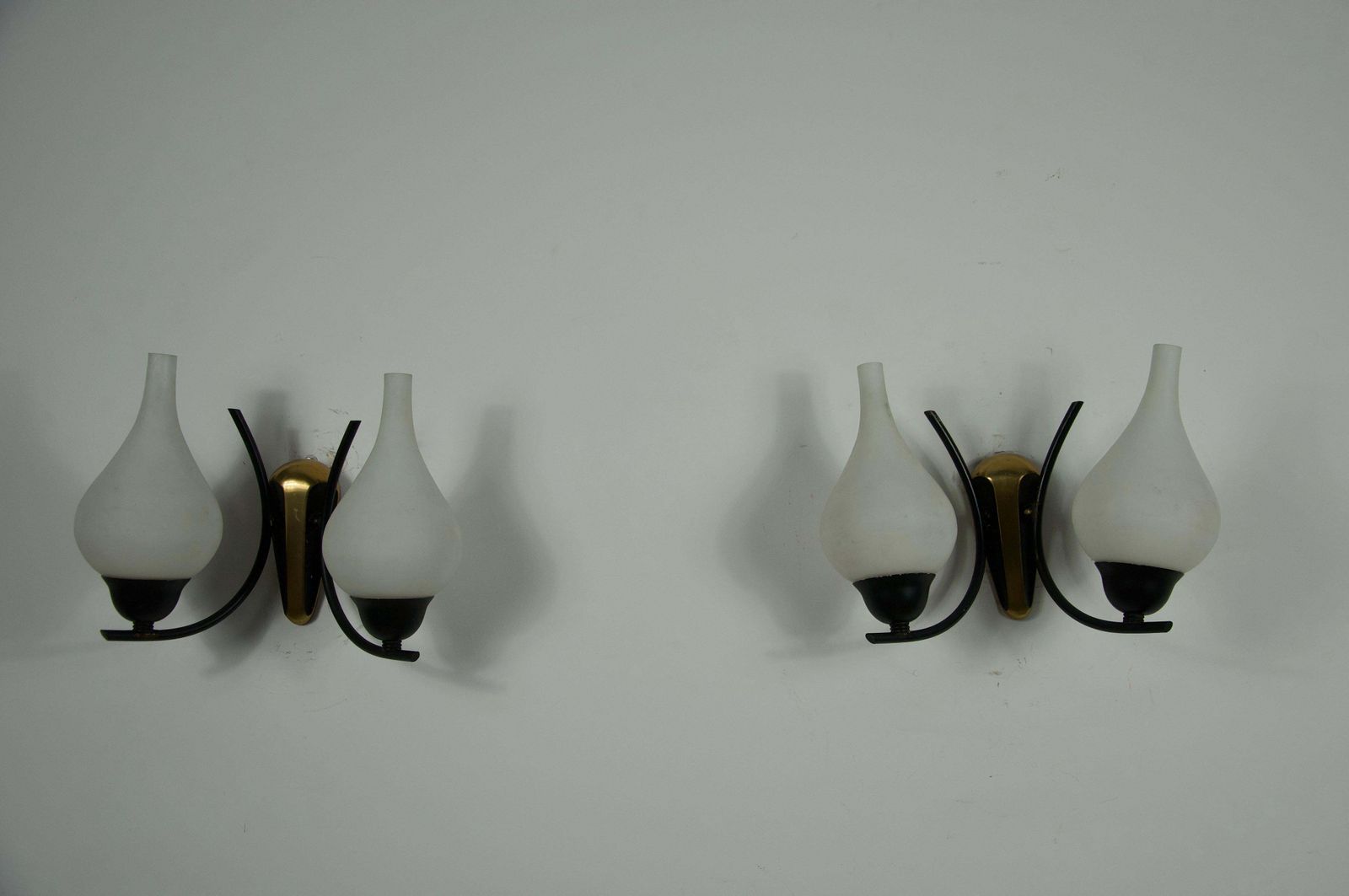 Mid Century Brass And Opaline Wall Lamps, Italy, 1960s photo Lighting