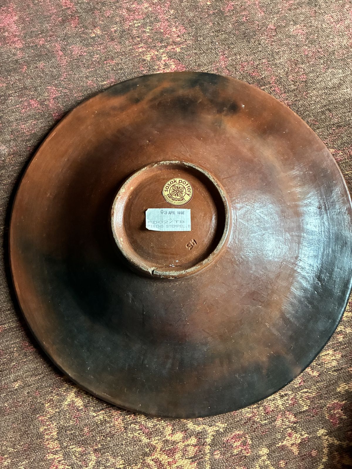 Large Vintage Sasak Pottery Charger Plate  Lombok, Indonesia   Hand Crafted Fish Motif photo 95.0