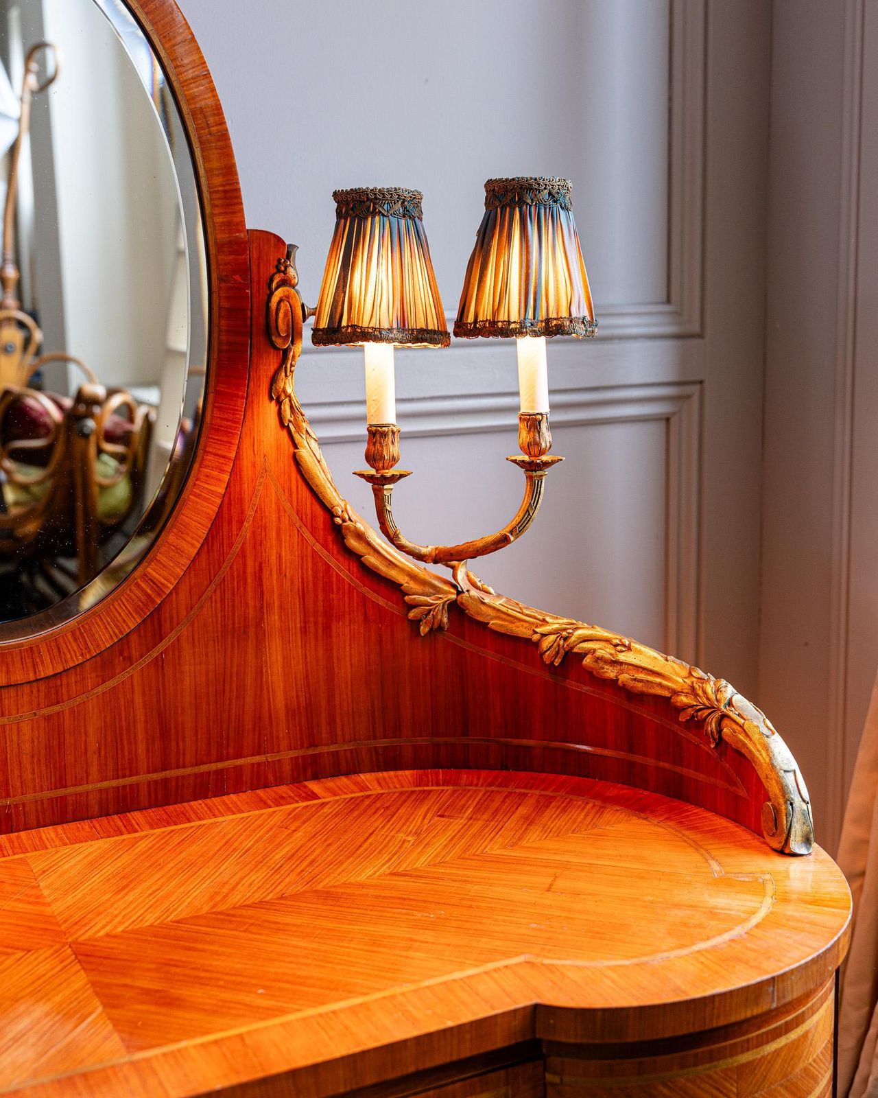 photo furniture French Louis XVI Style Marquetry Dressing Table With Ormolu Lights, Belle époque