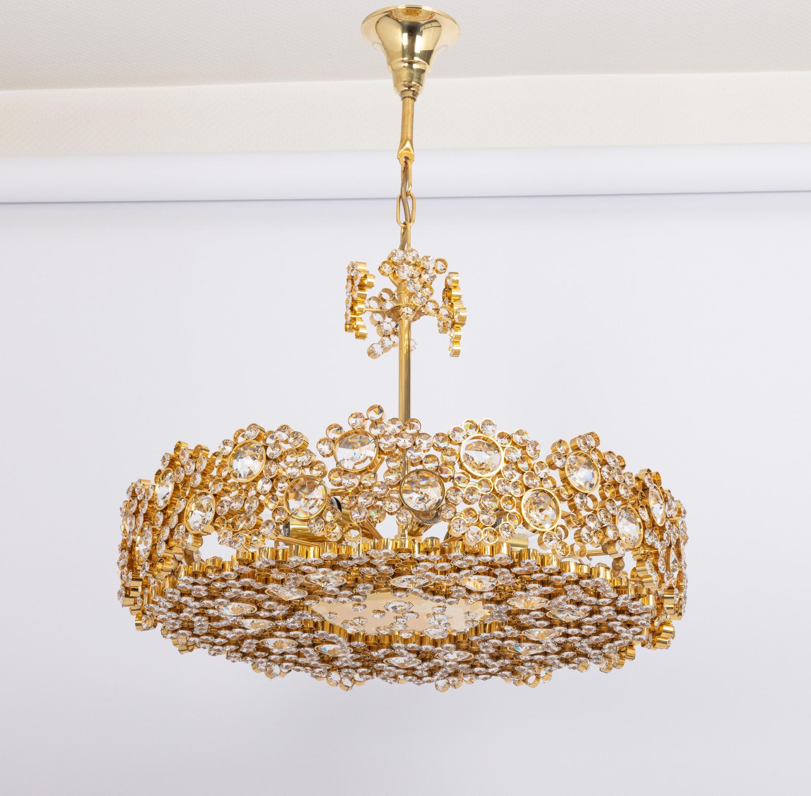 Gilt Brass And Crystal Glass Encrusted Chandeliers By Palwa, Germany, 1970s photo Lighting