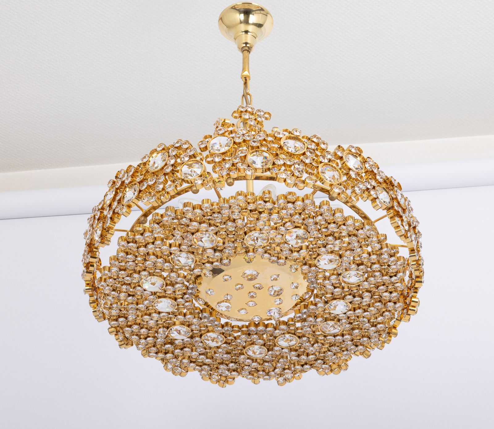 Gilt Brass And Crystal Glass Encrusted Chandeliers By Palwa, Germany, 1970s photo 3376.0