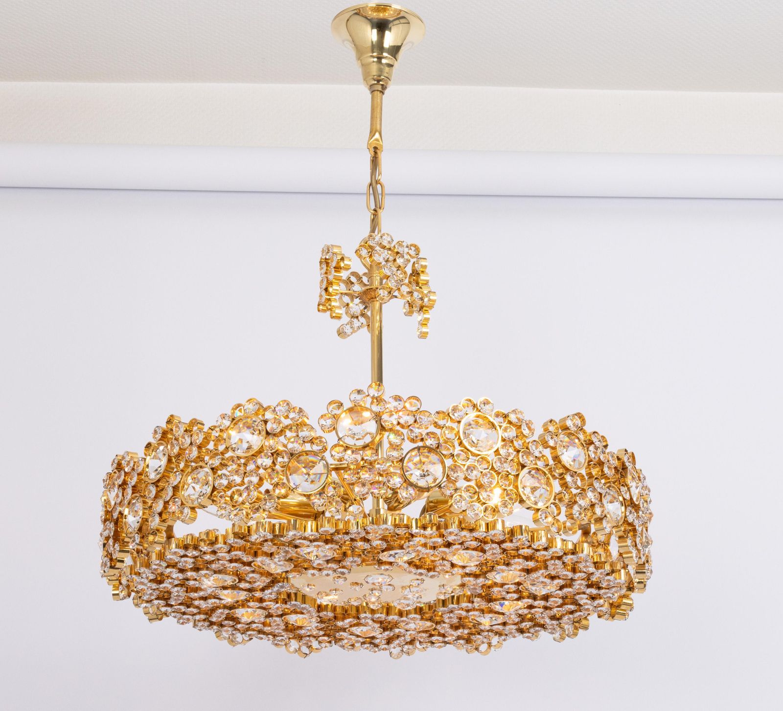 photo furniture Gilt Brass And Crystal Glass Encrusted Chandeliers By Palwa, Germany, 1970s