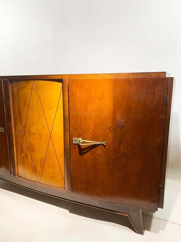 Mid Century French Art Deco Sideboard With Diamond Marquetry And Brass Details photo Furniture