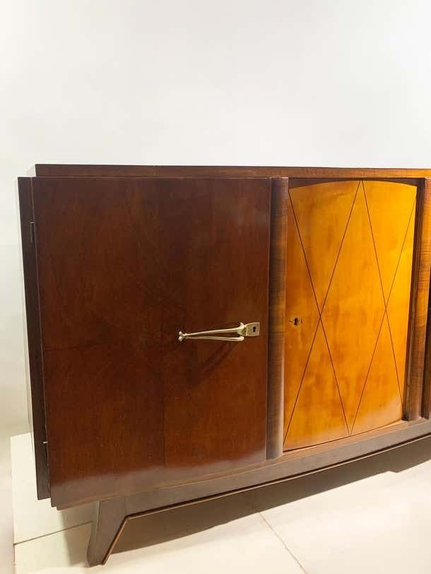 Mid Century French Art Deco Sideboard With Diamond Marquetry And Brass Details photo 6394.0