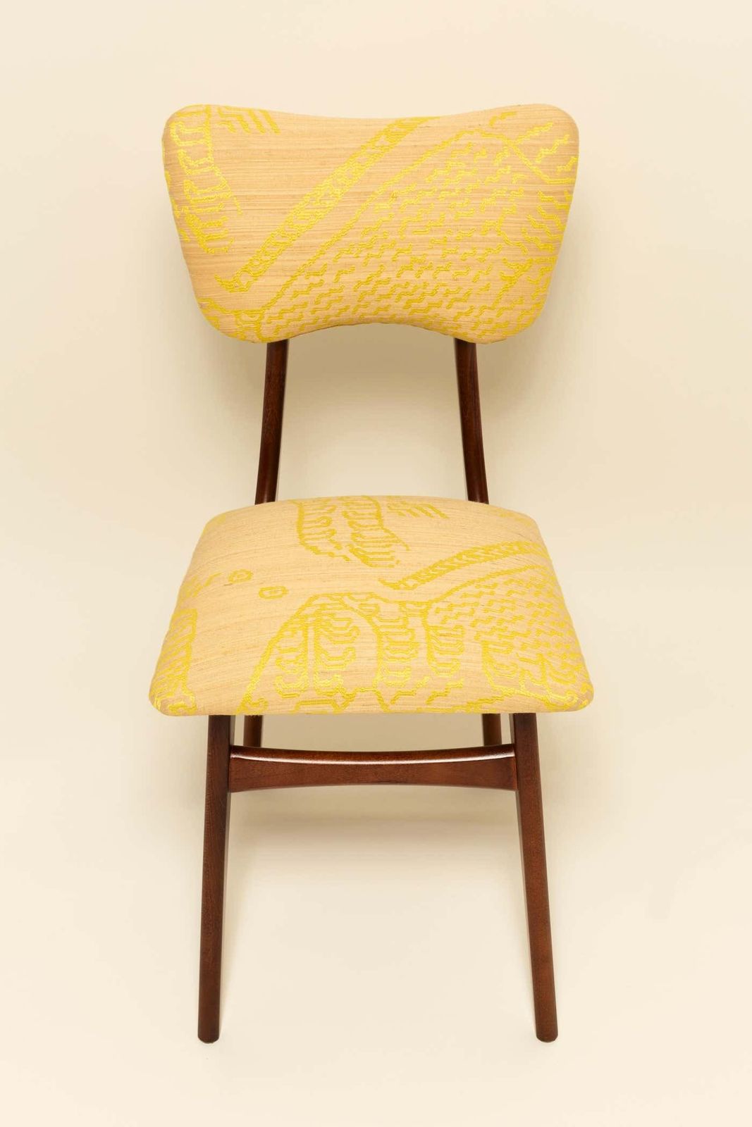 Eight Mid Century Butterfly Chairs, Beige Tiger Silk By Dedar, Walnut Wood, 1960 photo vinterior