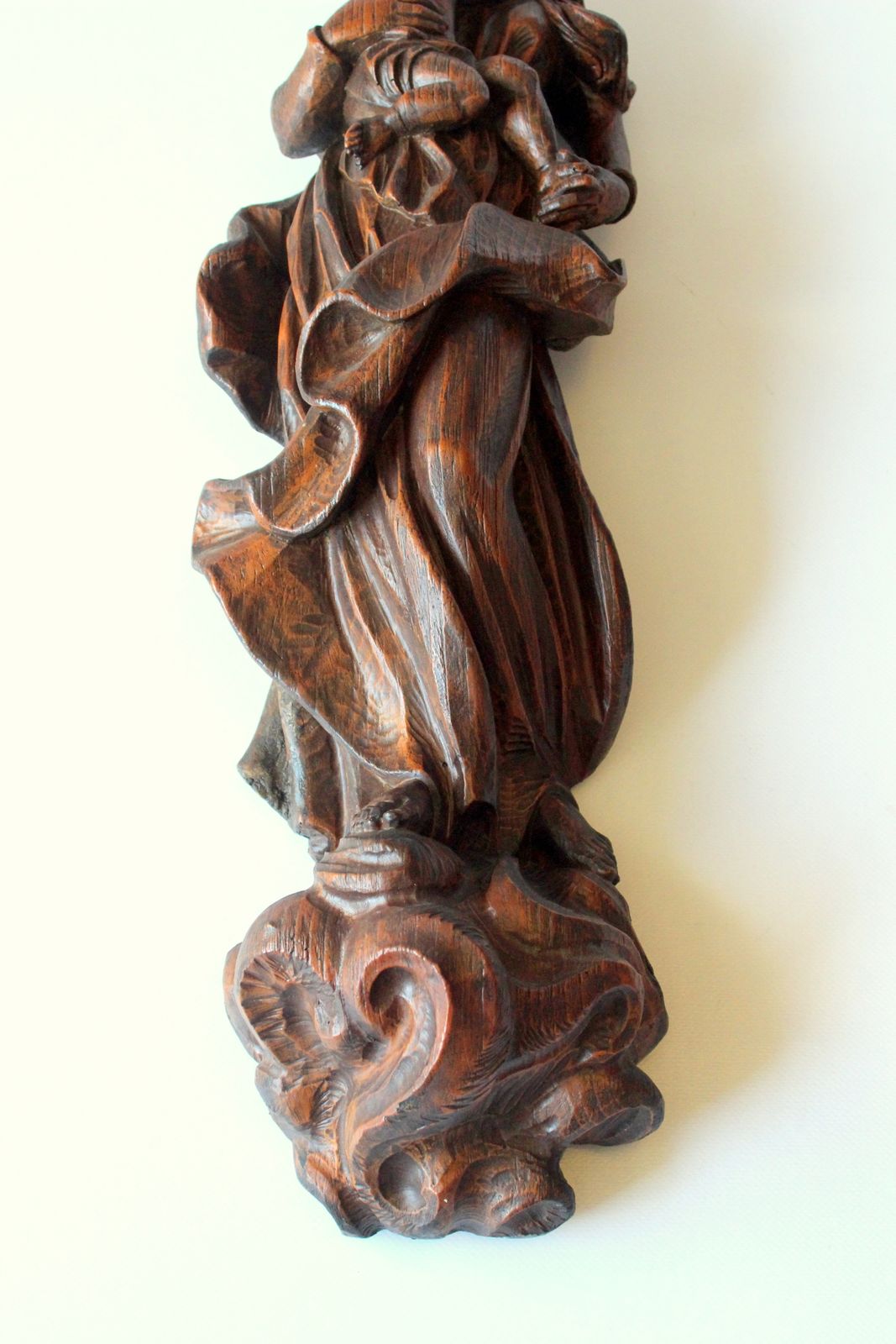 1950s Vintage   Hand Carved Mother Of God With Child   Wooden Sculpture photo Art