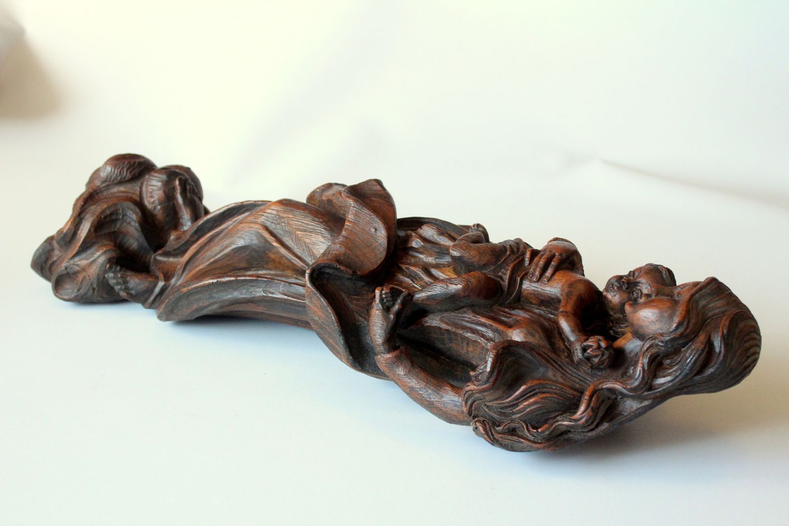 1950s Vintage   Hand Carved Mother Of God With Child   Wooden Sculpture photo vinterior