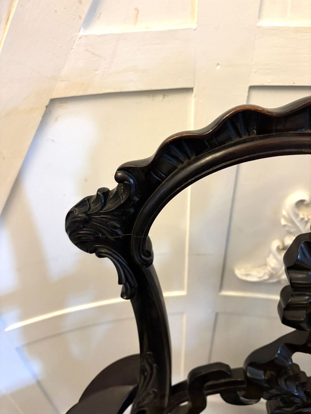 photo for sale Antique Exceptional Carved Mahogany Chippendale Style Ribbon Back Office Chair