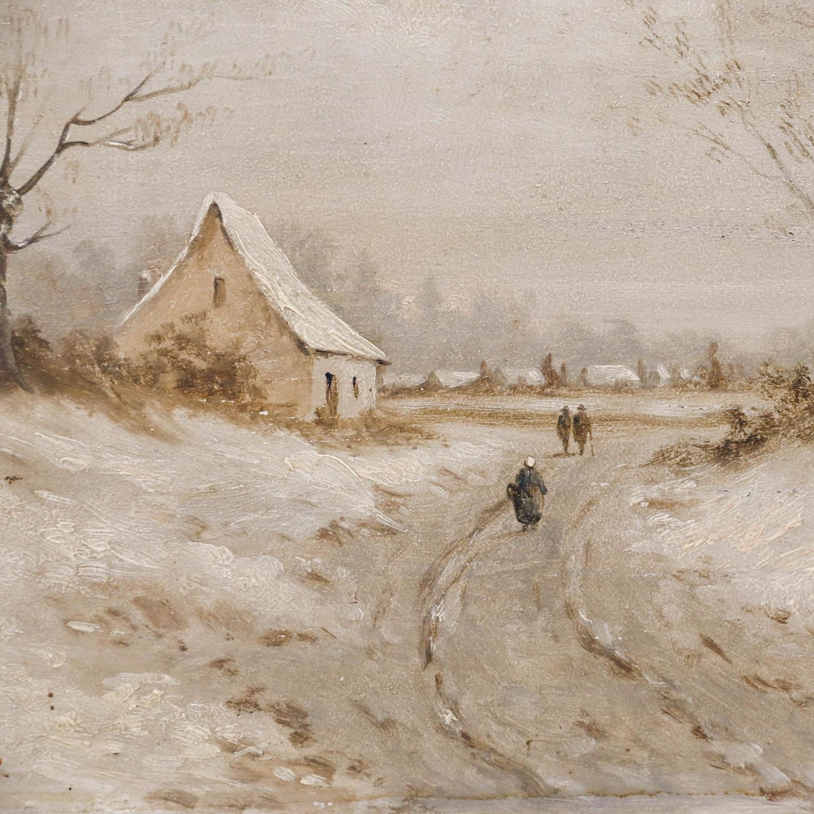 19th Century Oil   Walking Through The Snow photo Art
