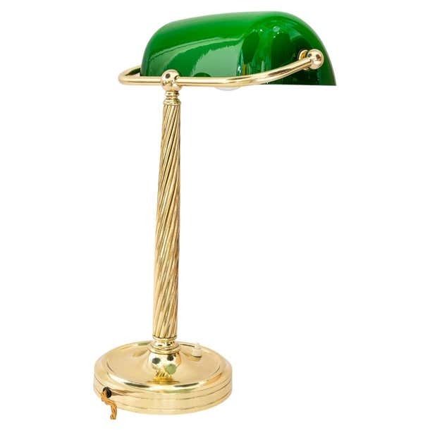 Solid Banker Table Lamp With Original Glass Shade Vienna Around 1920s