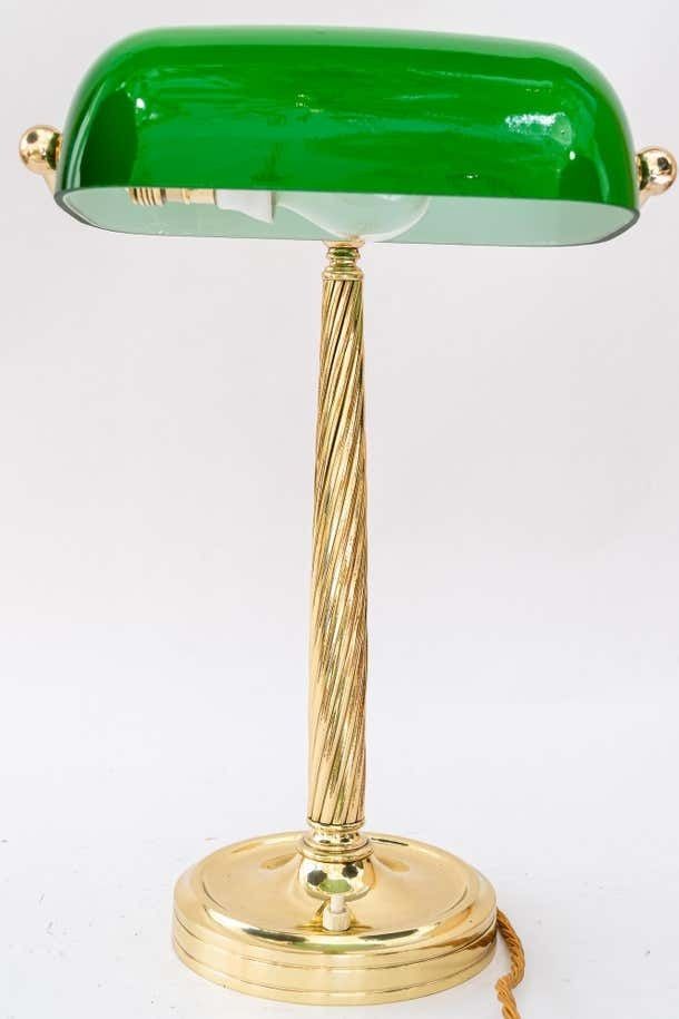 photo furniture Solid Banker Table Lamp With Original Glass Shade Vienna Around 1920s