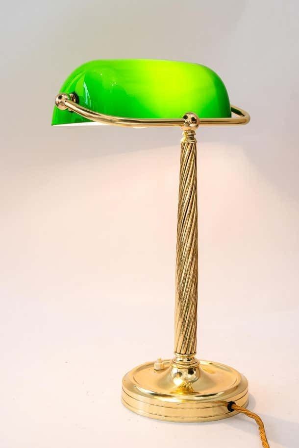 604.0 Solid Banker Table Lamp With Original Glass Shade Vienna Around 1920s photo