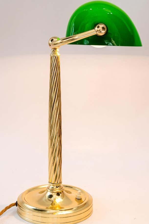 photo buy Solid Banker Table Lamp With Original Glass Shade Vienna Around 1920s