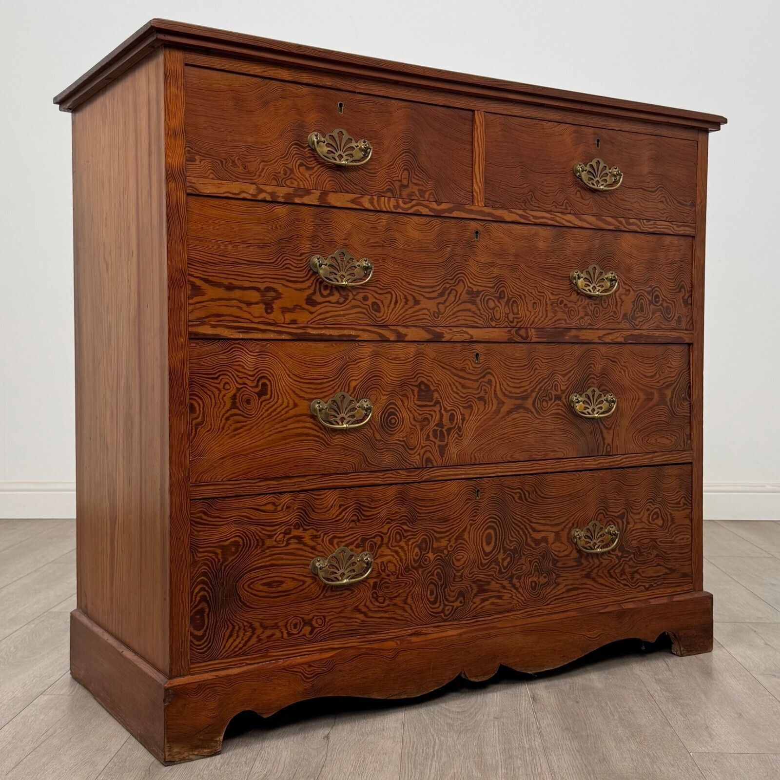Antique 19th Century Figured Pitch Pine Chest Of Drawers ( Af 5401 ) photo vintage