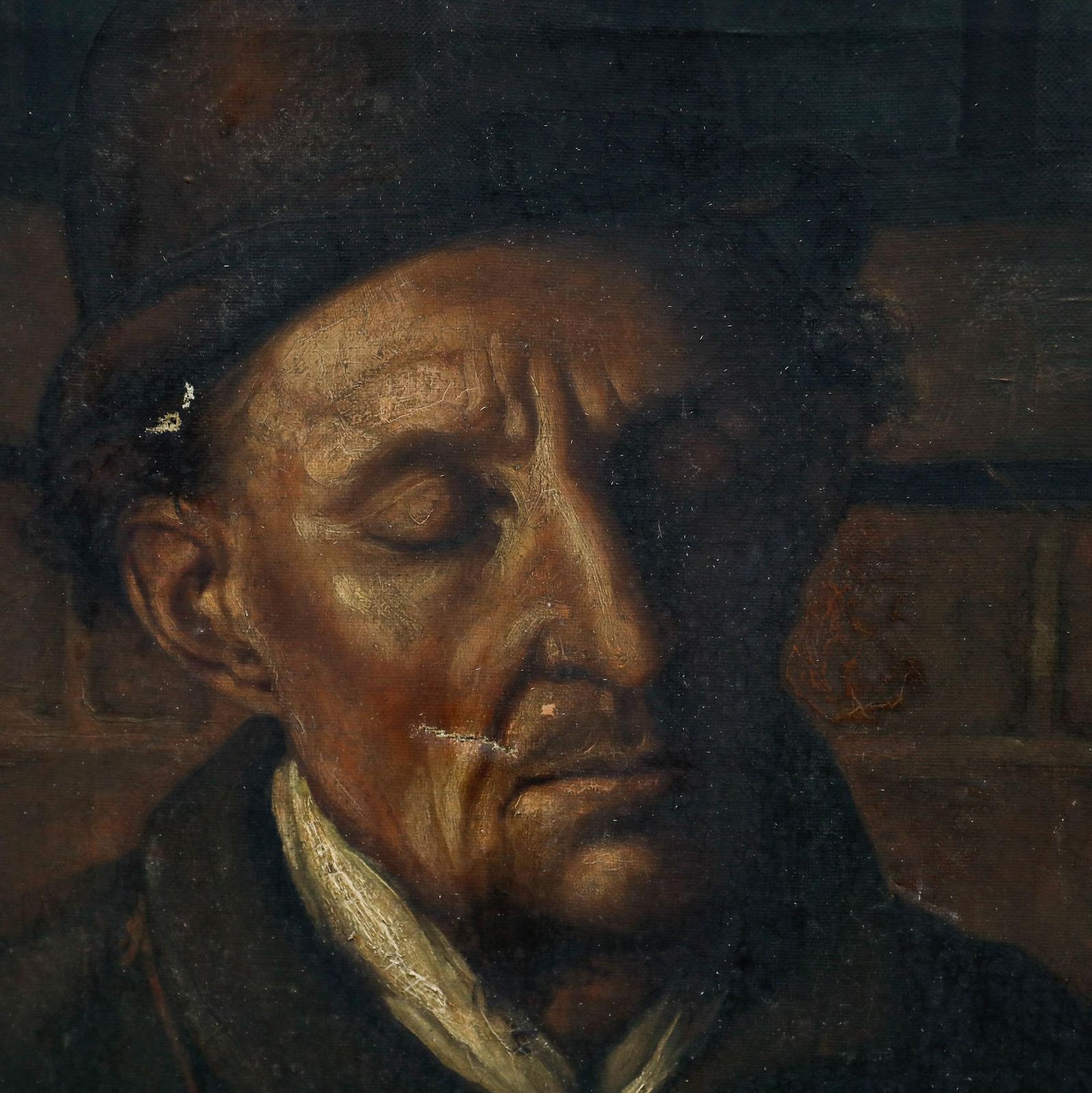 Late 19th Century Oil For Restoration   Portrait Of A Weary Beggar photo Art