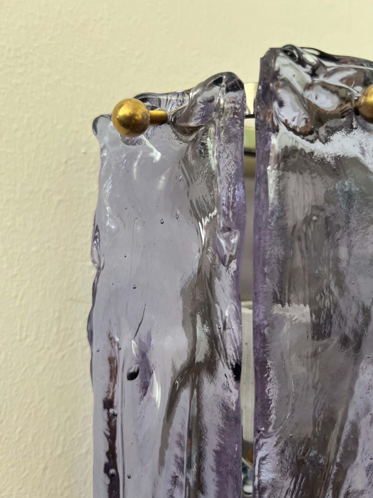 photo for sale Italian Mid Century Barbie Lilac Murano Pair Of Wall Sconces By Mazzega, 1970s