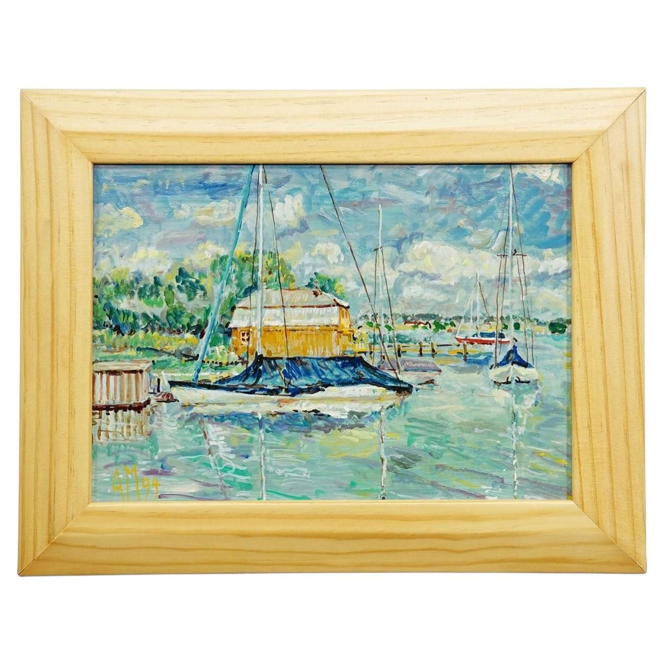 Oil Painting By Alexander Michael Boathouse Lake Chiemsee  1994
