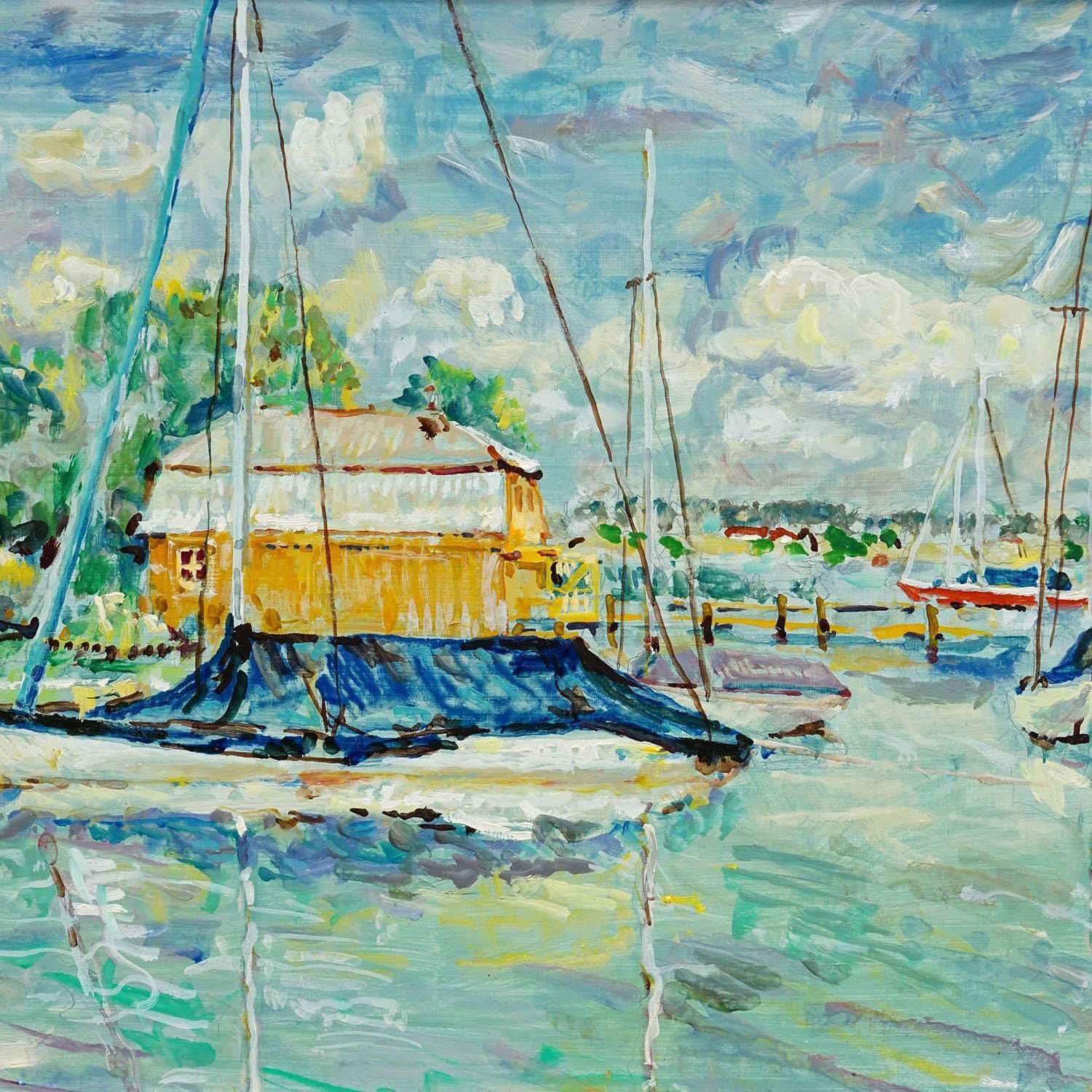 Oil Painting By Alexander Michael Boathouse Lake Chiemsee  1994 photo vinterior