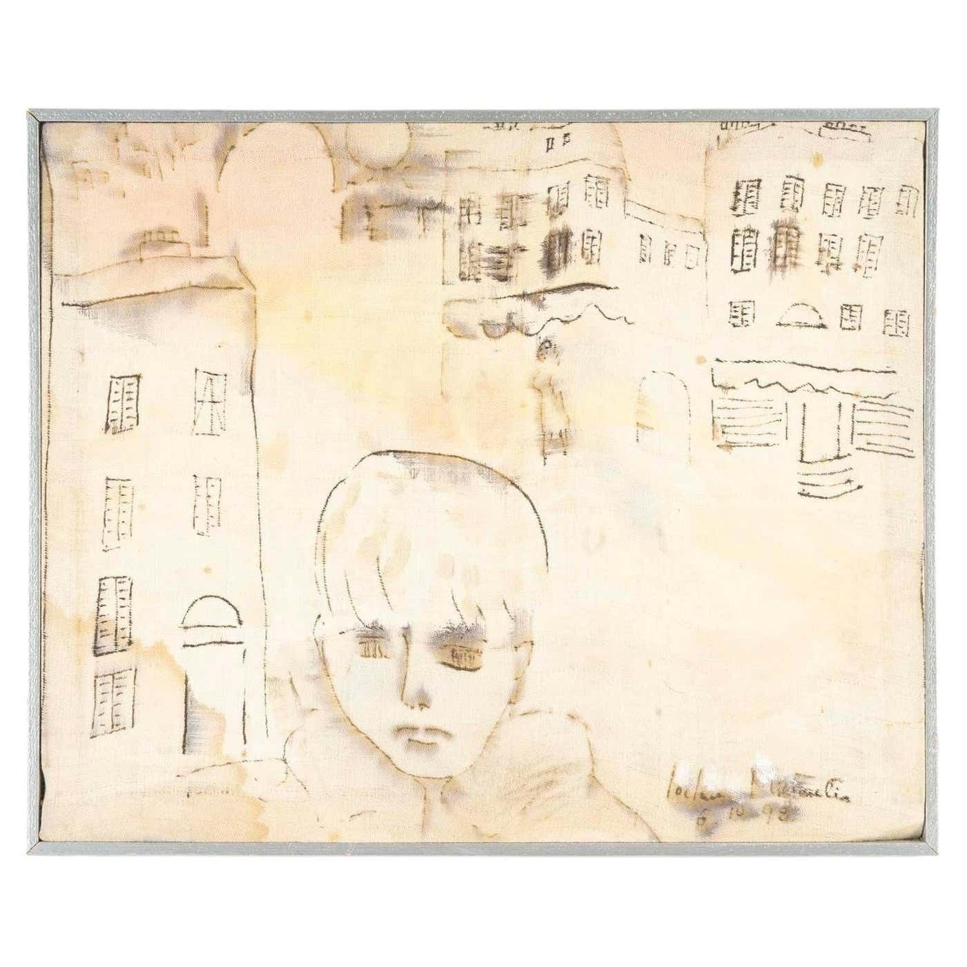 Watercolor On Canvas By Jochen Michaelis, Untitled, Child’s Head.