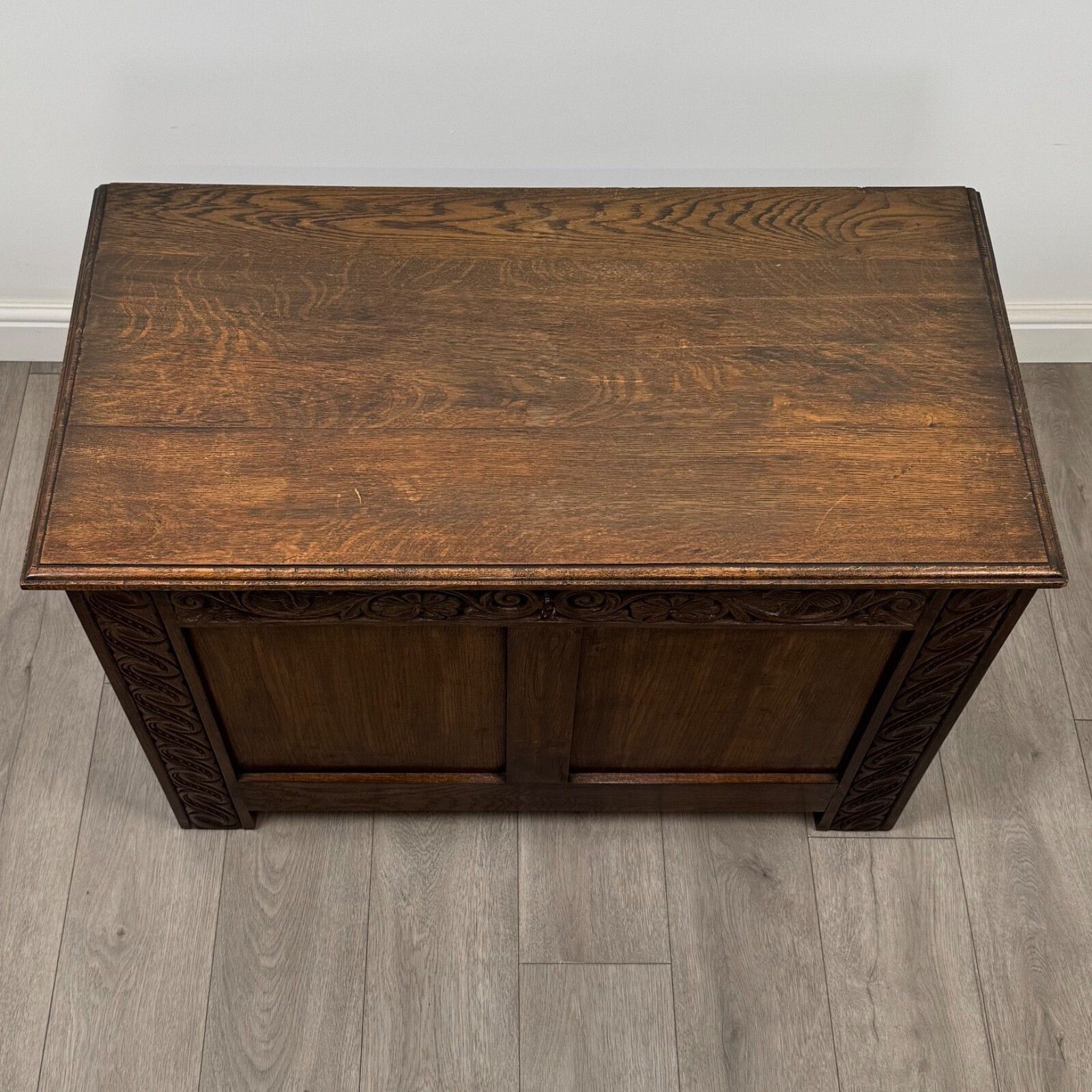photo furniture Antique 19th Century Victorian Carved Oak Blanket Box ( Af 5400 )