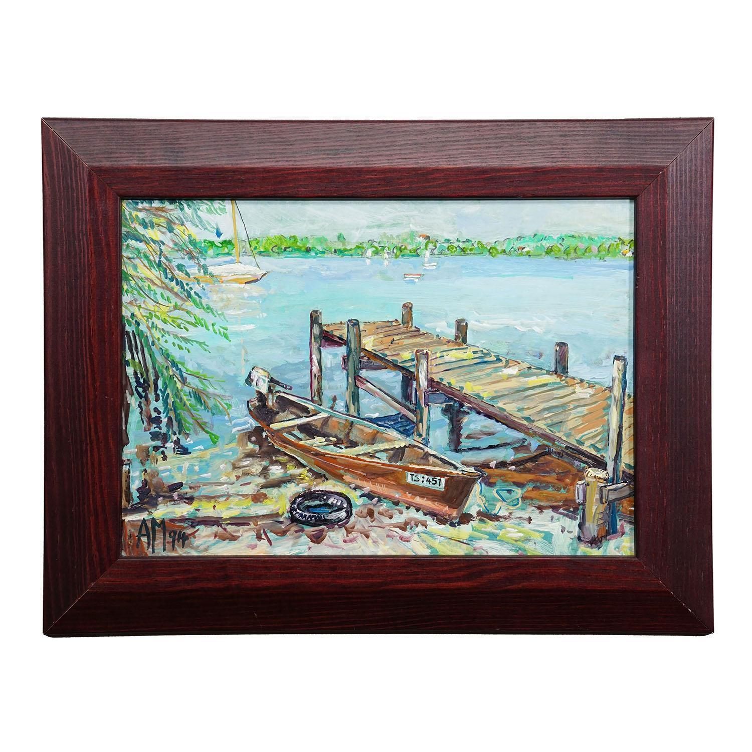 Olieverfschilderij Van Alexander Michael – Fraueninsel Jetty 1994 photo furniture