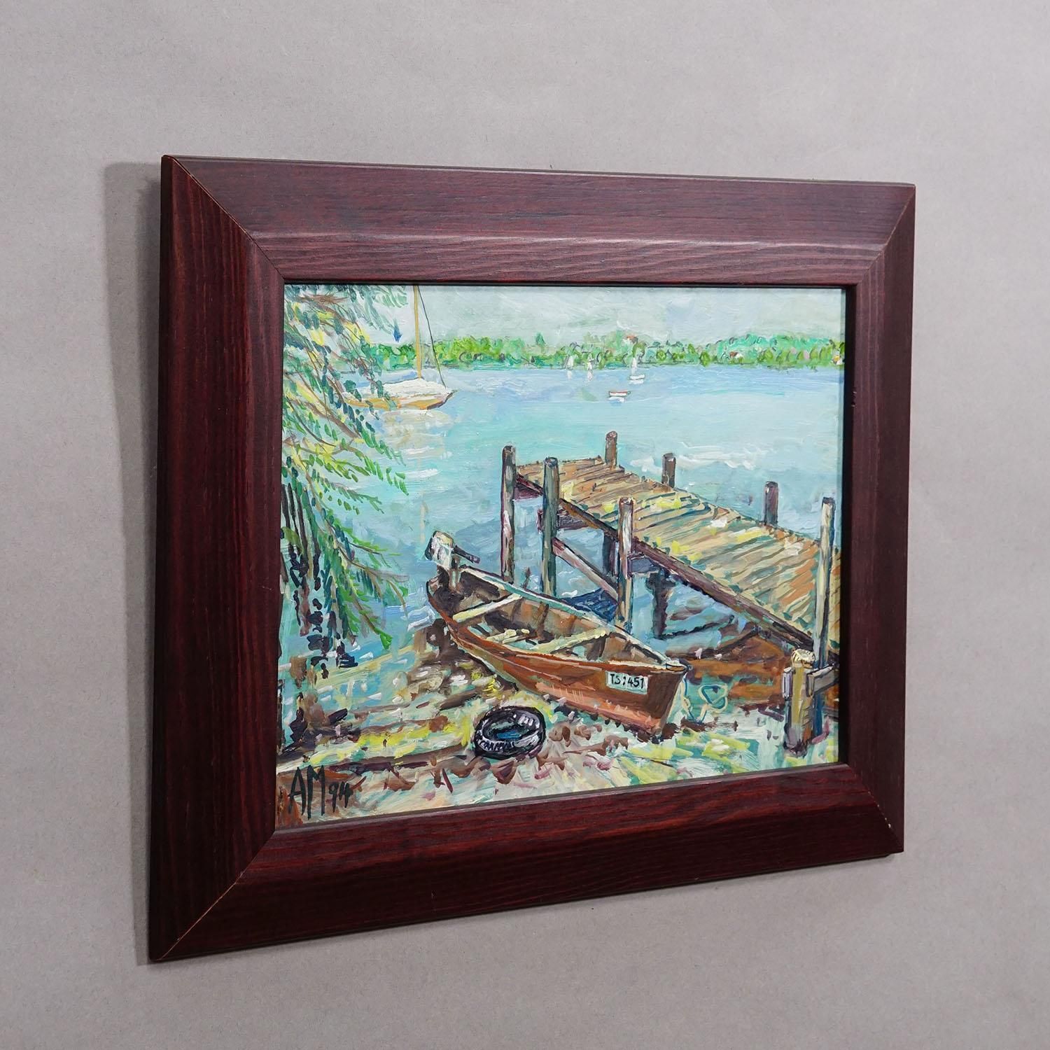 Olieverfschilderij Van Alexander Michael – Fraueninsel Jetty 1994 photo Kunst