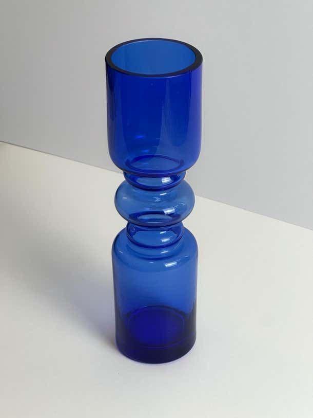 Cobalt Blue Glass Vase, Nanny Still Style, Handcrafted In Romania, 1970s photo for sale