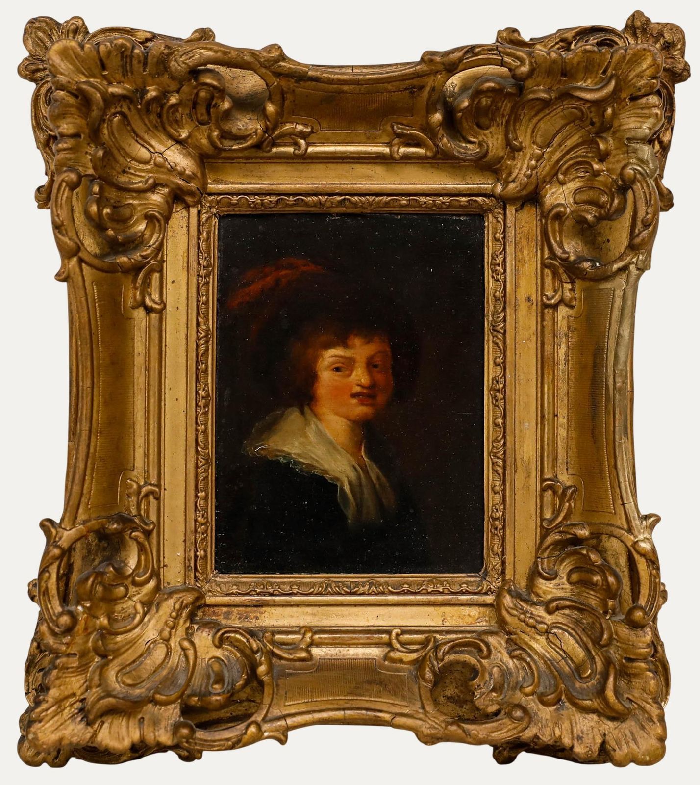 Dutch School Early 19th Century Oil   Boy In A Feathered Hat