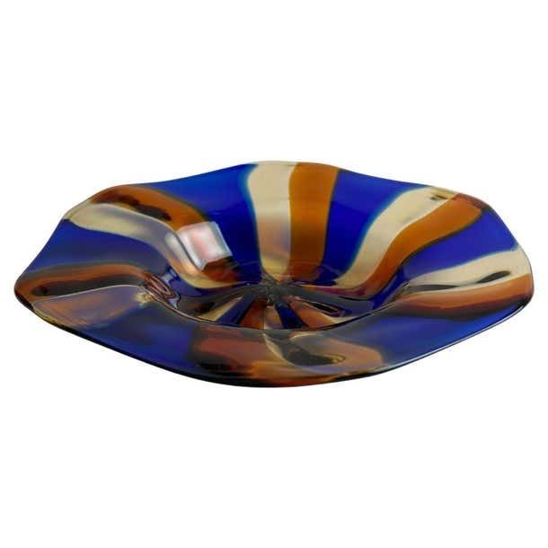 Murano Striped Art Glass Candy Dish, Fratelli Toso, 1970s Italy