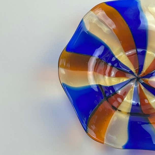 Murano Striped Art Glass Candy Dish, Fratelli Toso, 1970s Italy photo for sale