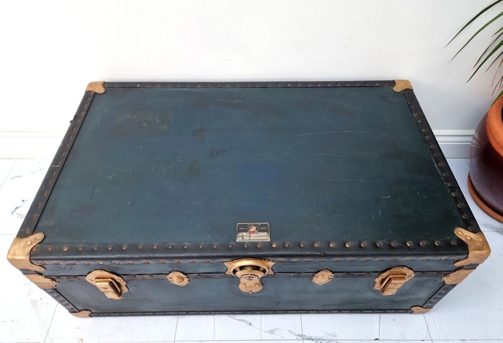 Antique Victor Luggage Travel Steamer Cabin Trunk  1910s photo for sale
