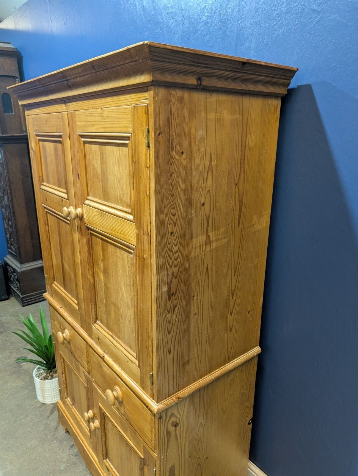 245.0 Vintage Pine Wardrobe Armoire Larder Linen Closet Bedroom Kitchen Drawers Chest. photo