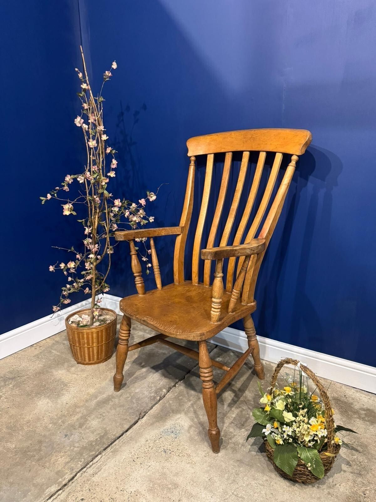 Antique Elm Armchaihair Farmhouse Rustic Kitchen Dining Chair Victorian Bedroom.