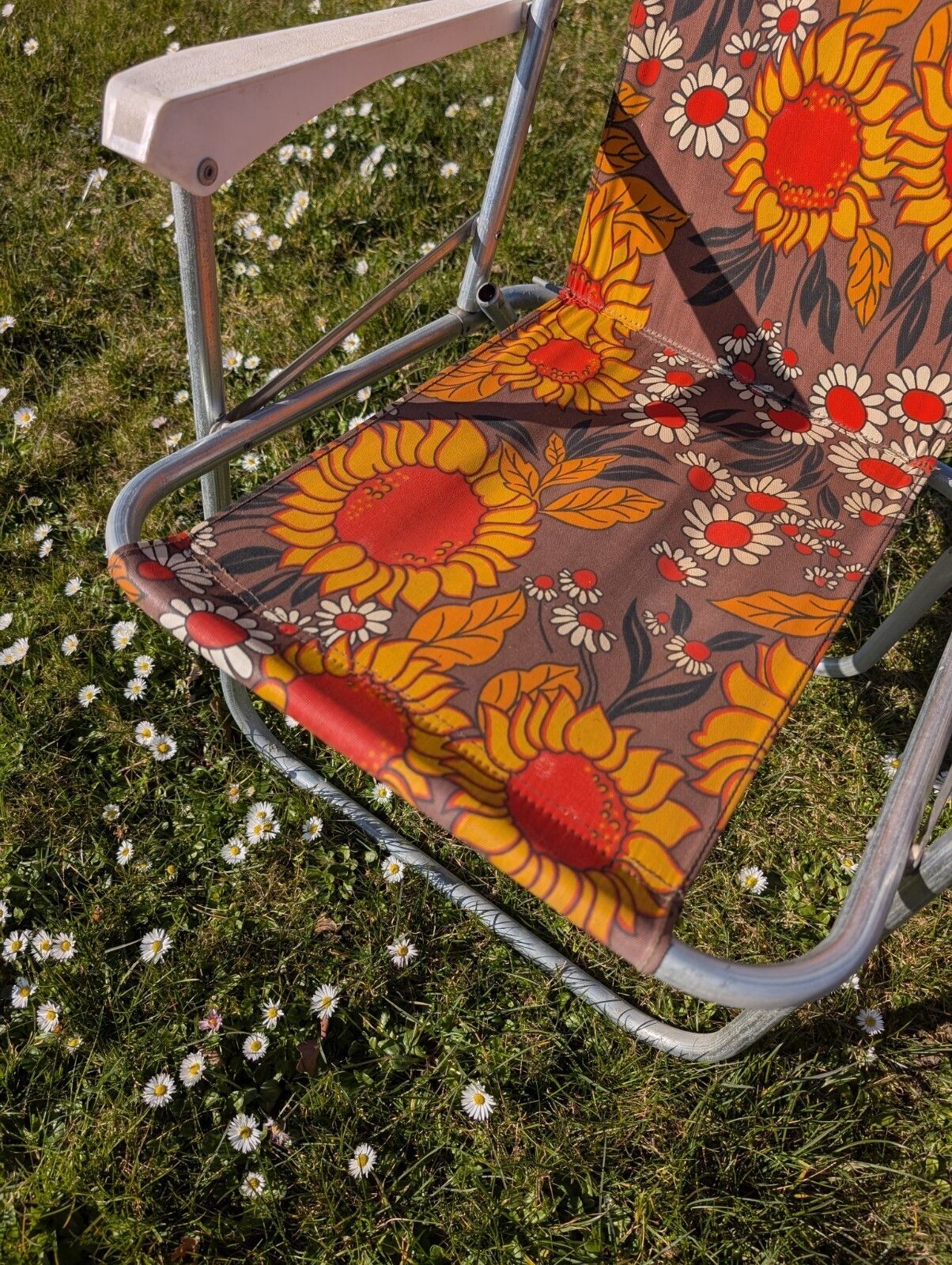 Garden Furniture Vintage Retro Flower Power Sun Lounger & Chair Set Orange Floral Print 1970s. photo