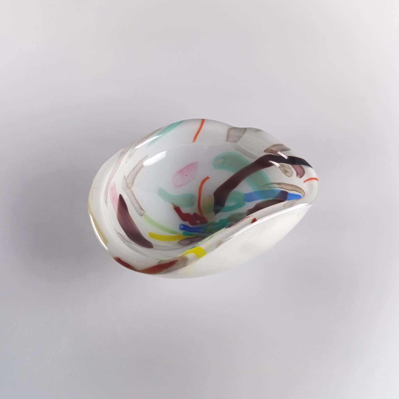 Murano Lattimo And Aventurine Glass Bowl Attributed To Fratelli Toso, 1960s photo Home Decor
