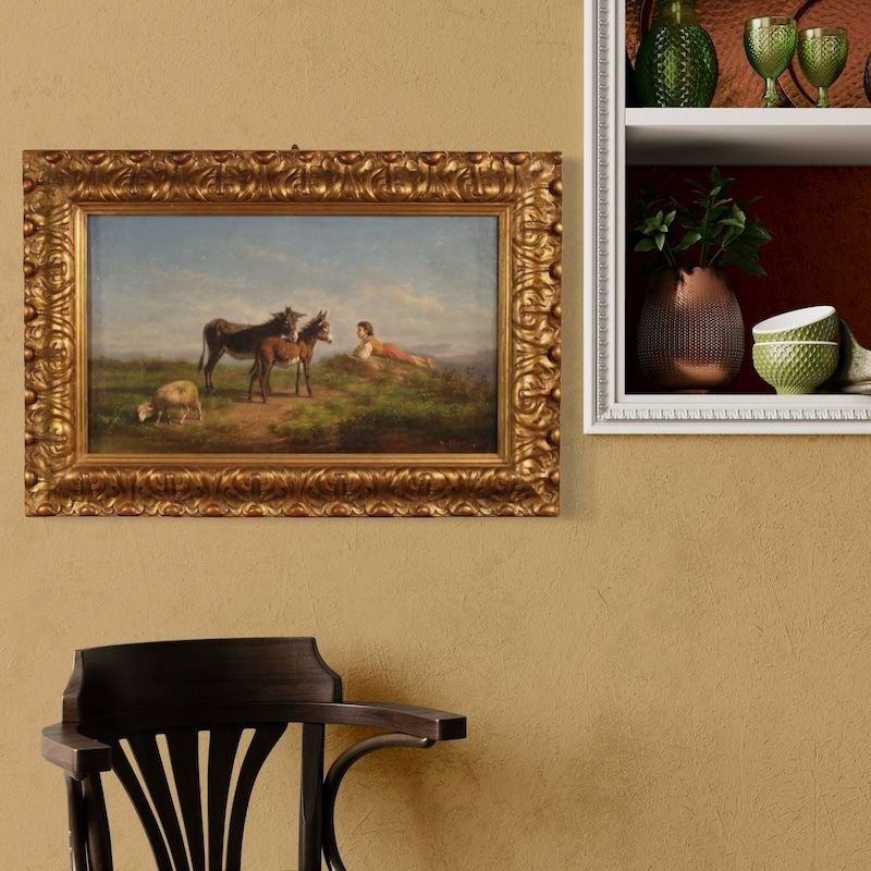 photo furniture 19th Century Italian Signed Bucolic Landscape Painting