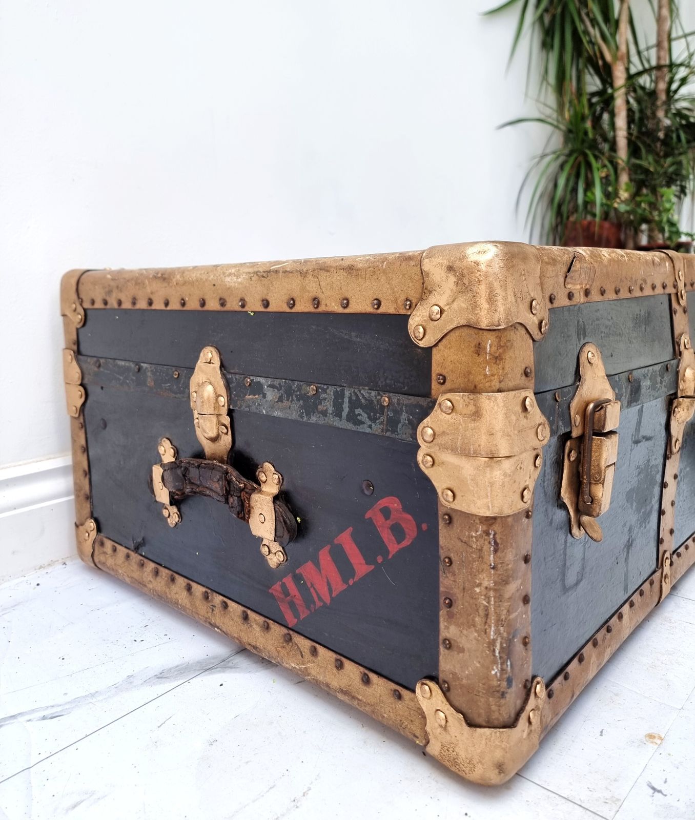 Antique Fitted Travel Steamer Cabin Trunk American Standswell/Perkiomen 1910s photo vintage