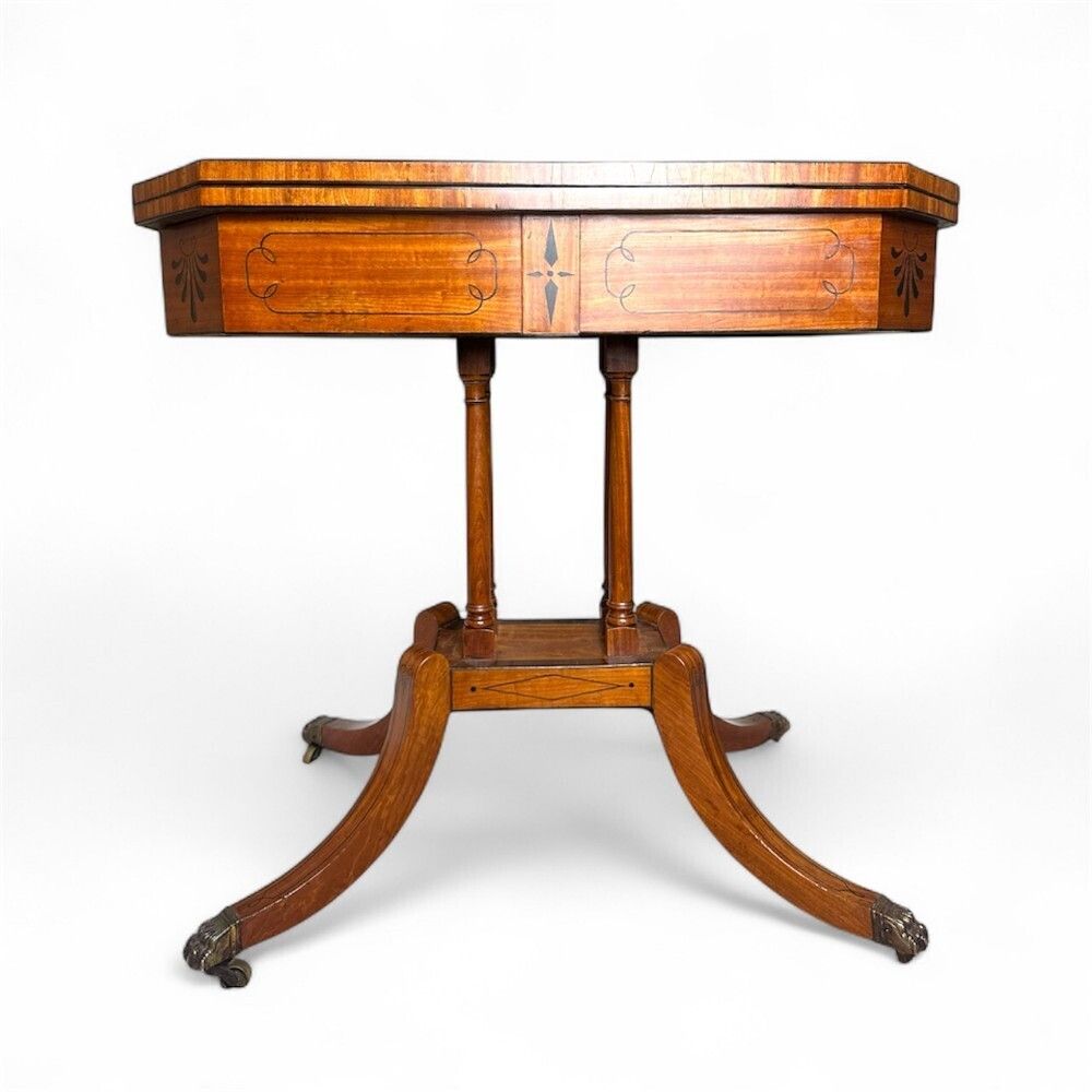 Satinwood & Rosewood Regency Fold Over Table With Ebony Inlay Detail photo Furniture
