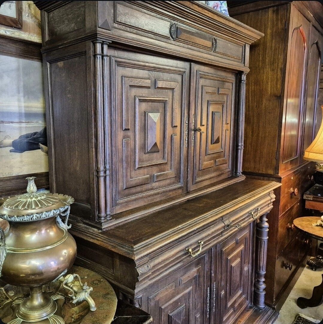 A Handsome Provincial French Oak Circa 1880 Geometric Sideboard Larder Cupboard photo vintage